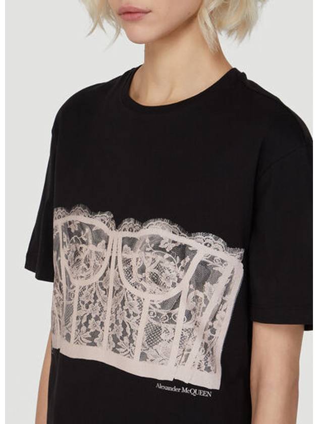 Lace Corset Print Short Sleeves T-Shirt Black - ALEXANDER MCQUEEN - BALAAN 4