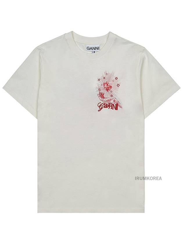 Logo Print Crew Neck Short Sleeve T Shirt White - GANNI - BALAAN 3