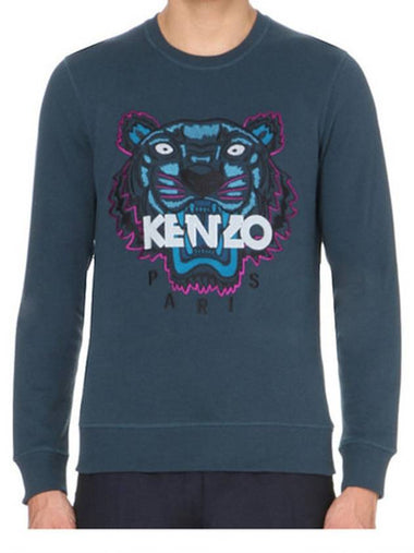 Tiger embroidery sweatshirt blue 4XC 5SW001 73 - KENZO - BALAAN 1