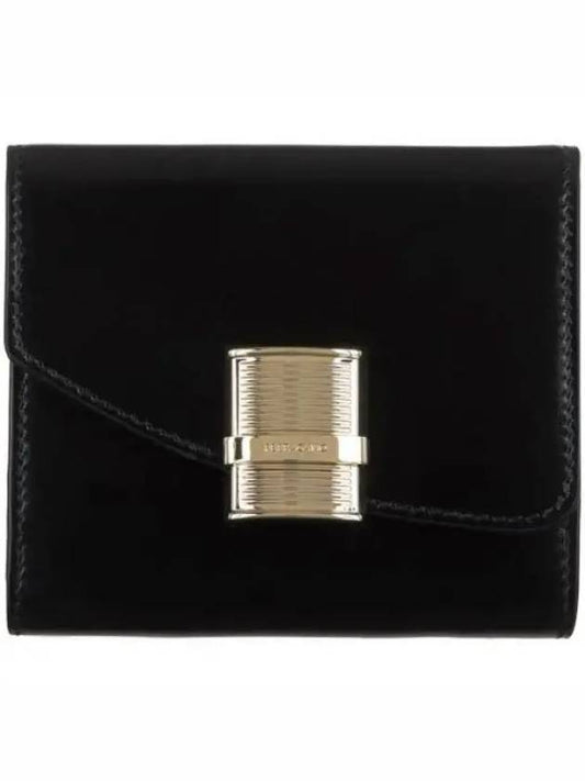 Fiamma Compact Leather Half Wallet Black - SALVATORE FERRAGAMO - BALAAN 2