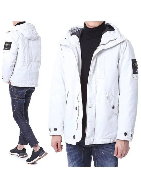 Men's Waffen Patch Down Hooded Jacket White - STONE ISLAND - BALAAN.