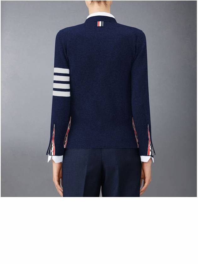 4-Bar V-Neck Cashmere Cardigan Navy - THOM BROWNE - BALAAN 5