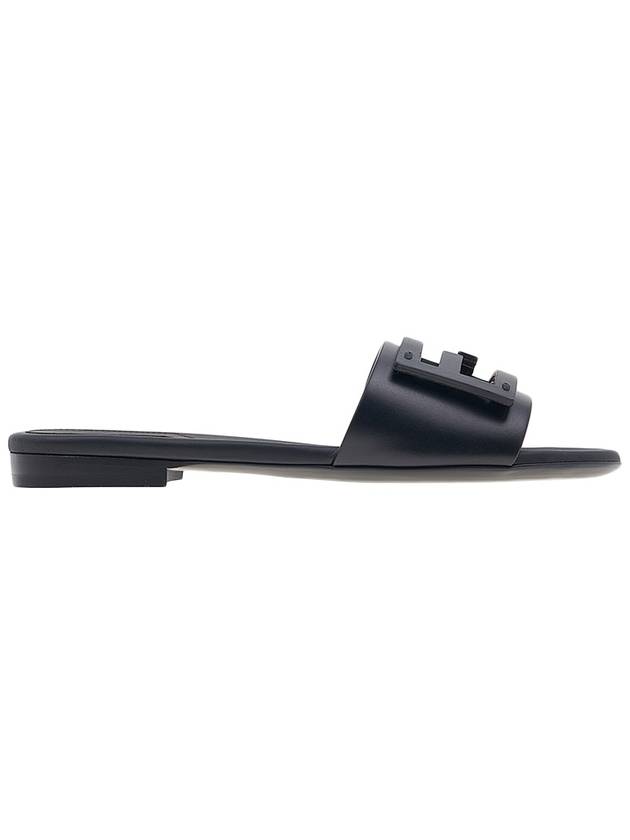 Baguette FF Logo Leather Slippers Black - FENDI - BALAAN 3