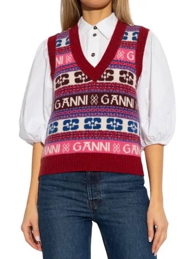 Jacquard pattern V-neck vest K2121 999 - GANNI - BALAAN 3