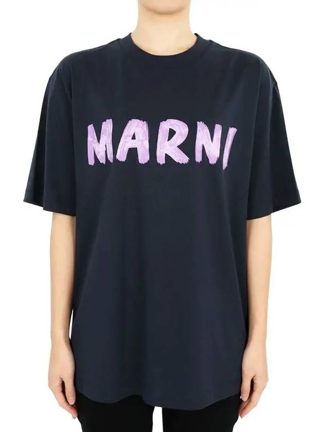 Logo Lettering Boxy Fit Short Sleeve T-Shirt Deep Blue - MARNI - BALAAN 2