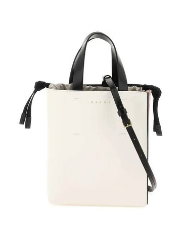 Museo Leather Logo Mini Tote Bag White - MARNI - BALAAN 1