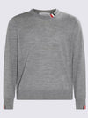 Intarsia Stitch Crew Neck Merino Wool Knit Top Light Grey - THOM BROWNE - BALAAN 3