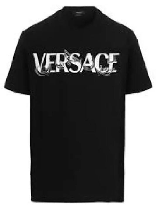 Men's Barocco Silhouette Logo Short Sleeve T-Shirt Black - VERSACE - BALAAN 2