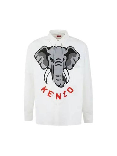 Elephant Casual Cotton Long Sleeve Shirt White - KENZO - BALAAN 2