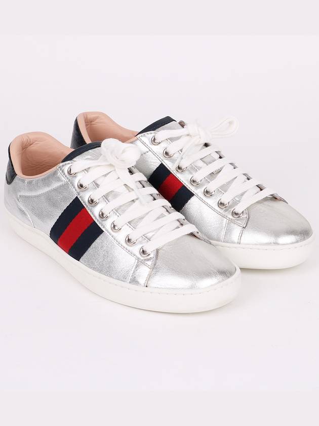 Metallic Silver Three Stripes 36 Women s Sneakers 387993 - GUCCI - BALAAN 4