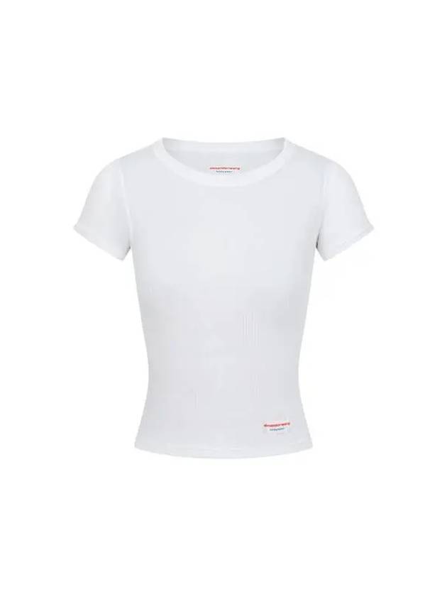 Logo Label Ribbed T Shirt White - ALEXANDER WANG - BALAAN 1