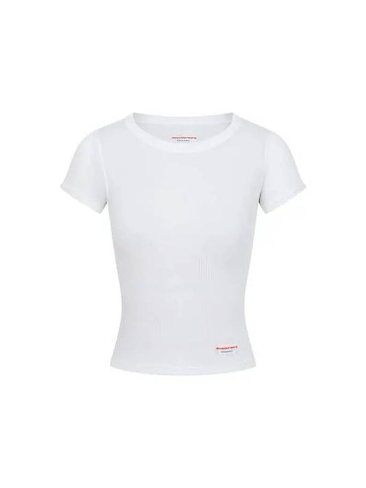 Logo Label Ribbed T Shirt White - ALEXANDER WANG - BALAAN 1