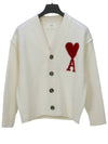 Heart Logo V Neck Wool Cardigan Off White - AMI - BALAAN 2