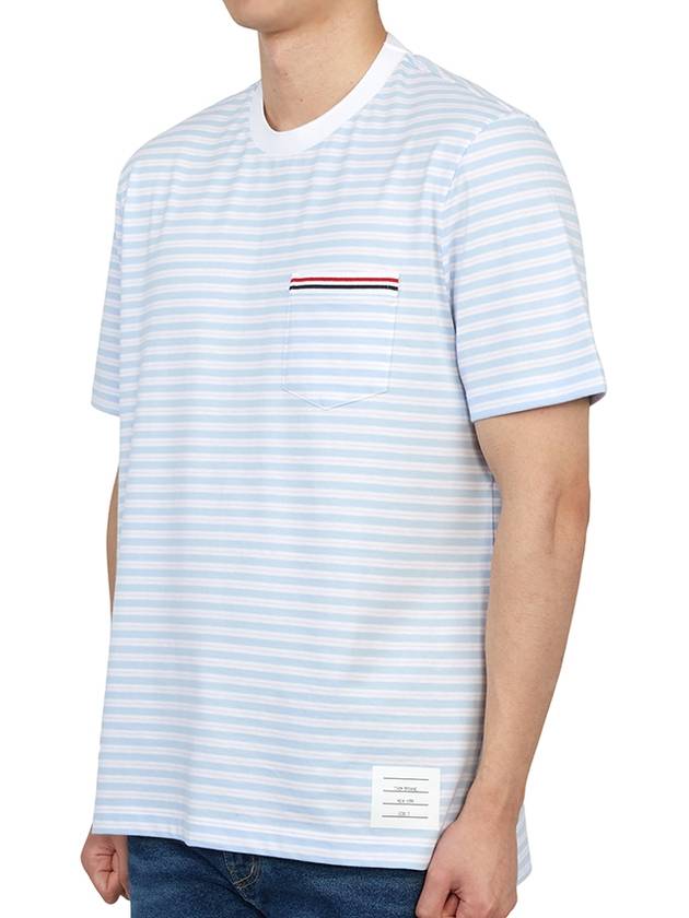 Striped Jersey Pocket Short Sleeve T-Shirt Light Blue White - THOM BROWNE - BALAAN 5