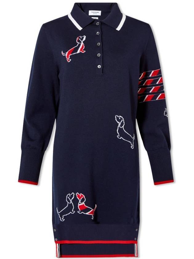 Hector Icon Intarsia 4 Bar Wool Polo Short Dress Navy - THOM BROWNE - BALAAN.