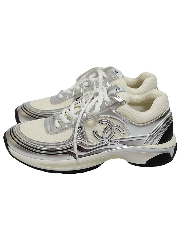 Fabric Laminated Low Top Sneakers Silver - CHANEL - BALAAN 2