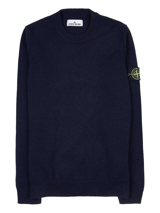 Logo Patch Crew Neck Wool Knit Top Navy - STONE ISLAND - BALAAN 11