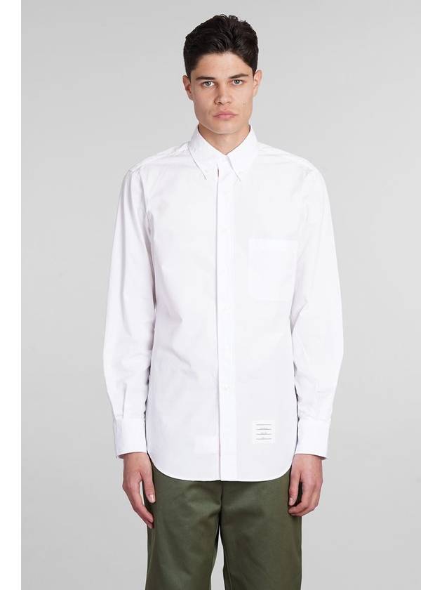 Men's Grosgrain Placket Solid Poplin Long Sleeve Shirt White - THOM BROWNE - BALAAN 2