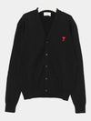 Heart Logo Merino Wool Cardigan Black - AMI - BALAAN 4