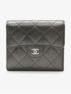 Small Classic Flap Wallet Grained Calfskin Silver Black - CHANEL - BALAAN 2