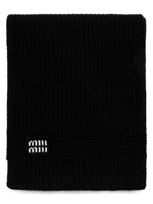 Intarsia Logo Wool Cashmere Muffler Black - MIU MIU - BALAAN 2