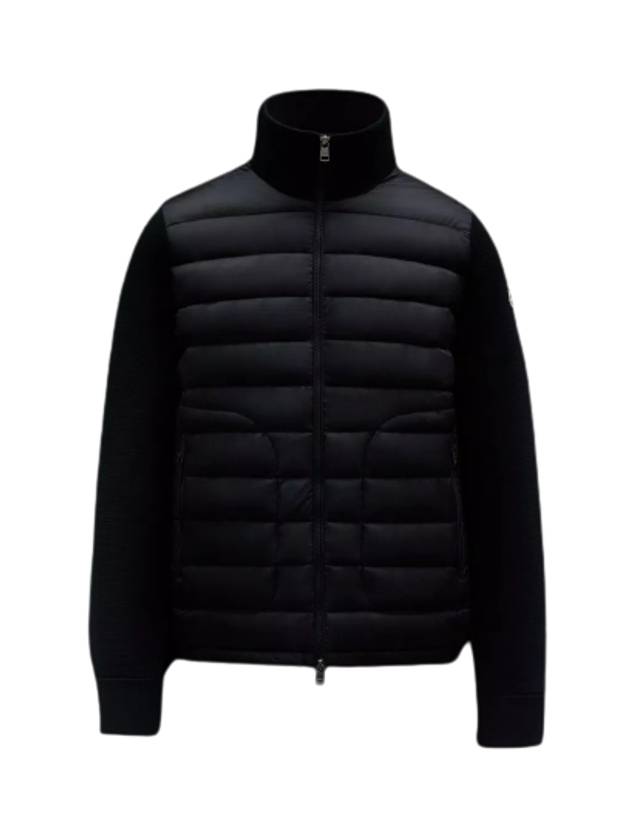 Men Logo Patch Padded Wool Cardigan Black - MONCLER - BALAAN.