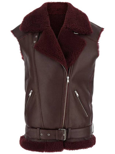 Bordeaux Vest With Wide Notched Revers In Leather Woman - FEDERICA TOSI - BALAAN 1