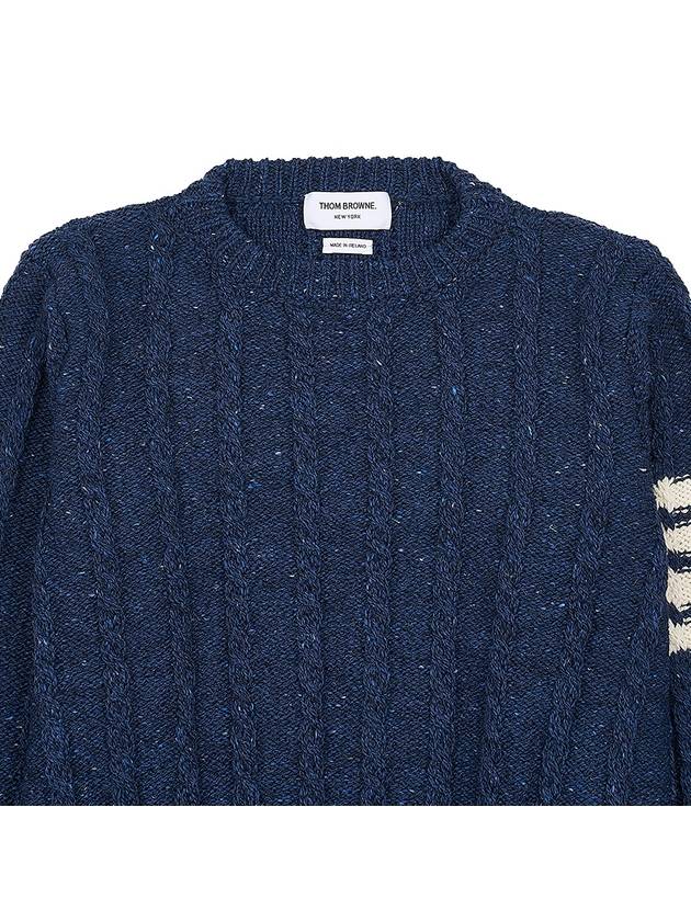 Donegal Twist Cable 4-Bar Classic Crewneck Knit Top Blue - THOM BROWNE - BALAAN 4