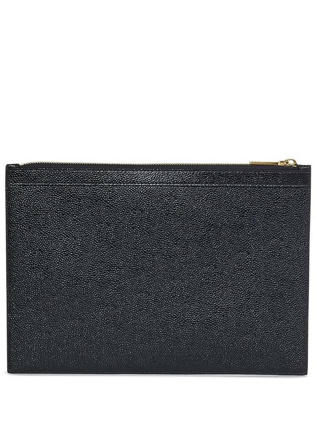 Pebble Grain Three Stripes Zipper Small Clutch Bag Black - THOM BROWNE - BALAAN 3