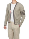 Men's Diagonal Armband Cashmere V-Neck Cardigan Beige - THOM BROWNE - BALAAN 6