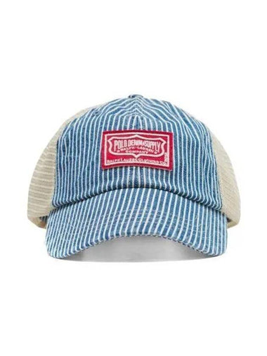 Logo Patch Striped Denim Trucker Cap White - POLO RALPH LAUREN - BALAAN 1