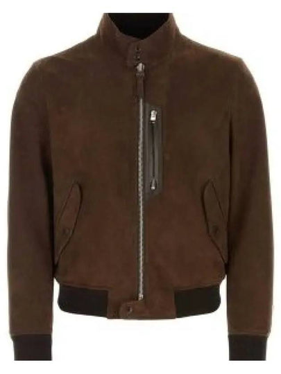 Men's Harrington Light Zip-Up Suede Jacket Brown - TOM FORD - BALAAN 2