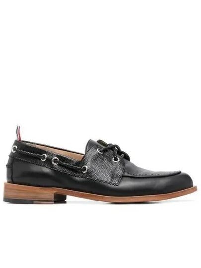 Men's Vitello Calf Leather Boat Shoes Black - THOM BROWNE - BALAAN 2