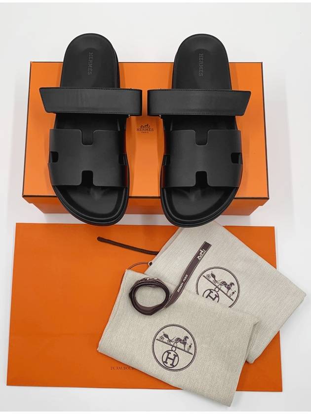 Hermes Chypre H Logo Calfskin Sandals Black - HERMES - BALAAN 8