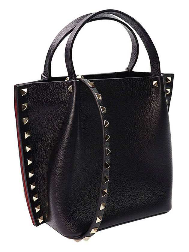 Rockstud Leather Small Tote Bag Black - VALENTINO - BALAAN 4