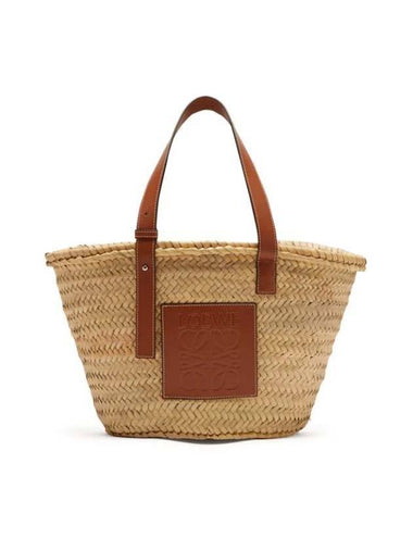 Anagram Patch Raffia Medium Basket Tote Bag Natural Tan Beige - LOEWE - BALAAN 1