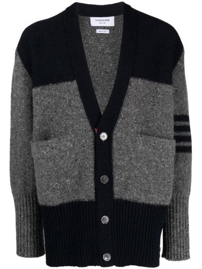 Donegal Diagonal Oversized Colour Block Wool Cardigan Grey - THOM BROWNE - BALAAN 2