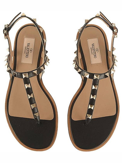 Rockstud Flat Sandals Black - VALENTINO - BALAAN 2