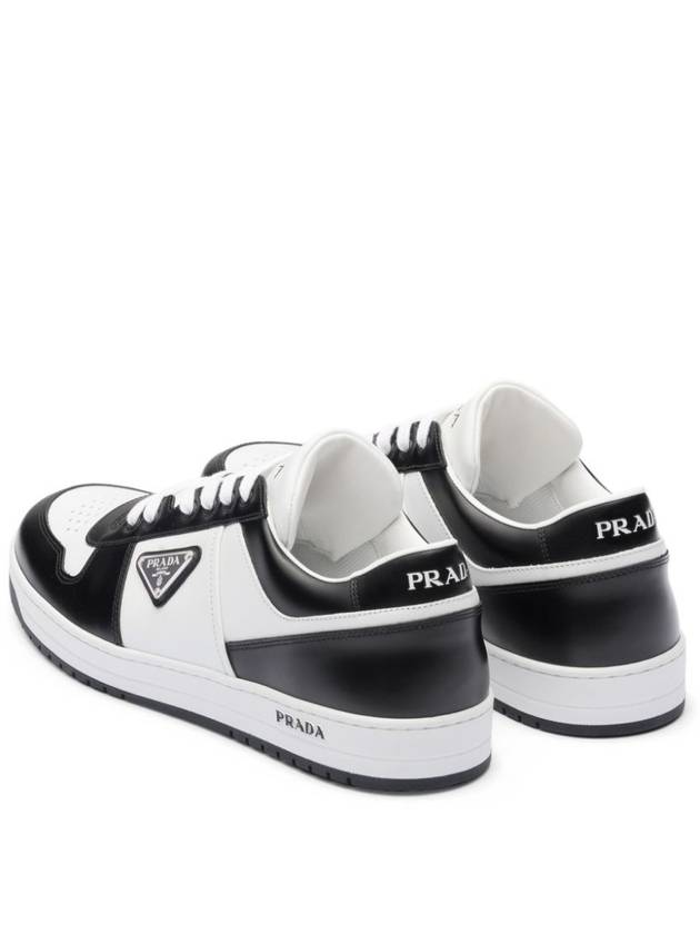 Men's Downtown Triangle Logo Leather Low Top Sneakers Black White - PRADA - BALAAN 4