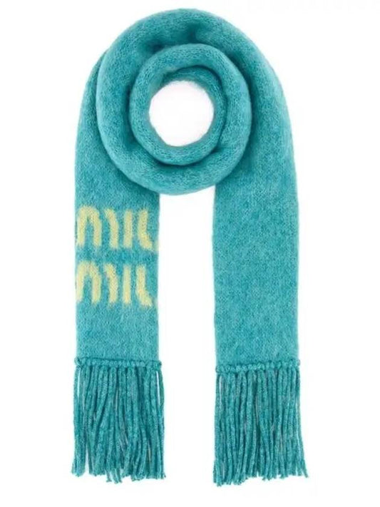 Logo Mohair Fringe Muffler Light Blue - MIU MIU - BALAAN 2