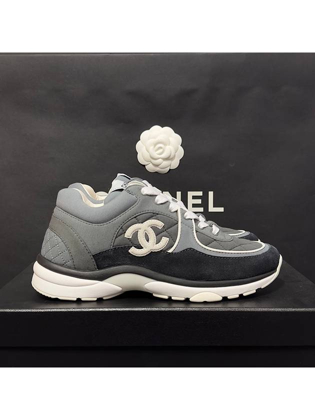 Women's Gray Embossed Black Suede Sneakers - CHANEL - BALAAN 2