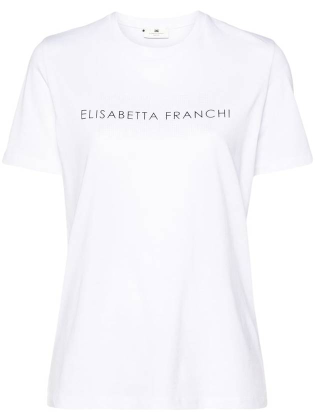 Elisabetta Franchi Rhinestone Embellished Cotton T-Shirt - ELISABETTA FRANCHI - BALAAN 1