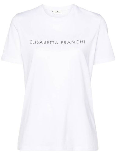 Elisabetta Franchi Rhinestone Embellished Cotton T-Shirt - ELISABETTA FRANCHI - BALAAN 1