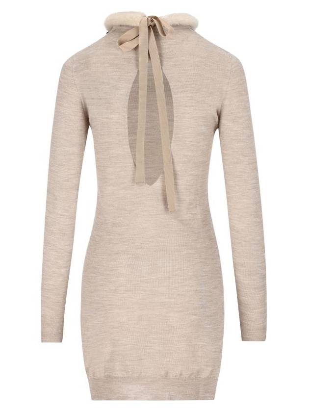 Ribbon Tie Silk Wool Short Dress Beige - FENDI - BALAAN 3