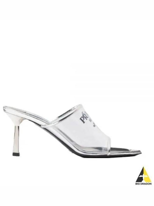 Logo Print Plexiglass Sandals Heel Silver - PRADA - BALAAN 2