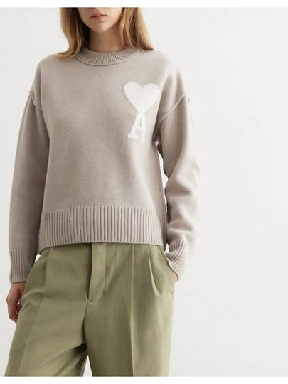 Big Heart Logo Wool Knit Top Light Beige - AMI - BALAAN 2