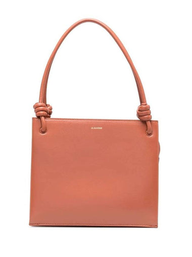 Logo Print Square Leather Tote Bag Rose Wood - JIL SANDER - BALAAN 1