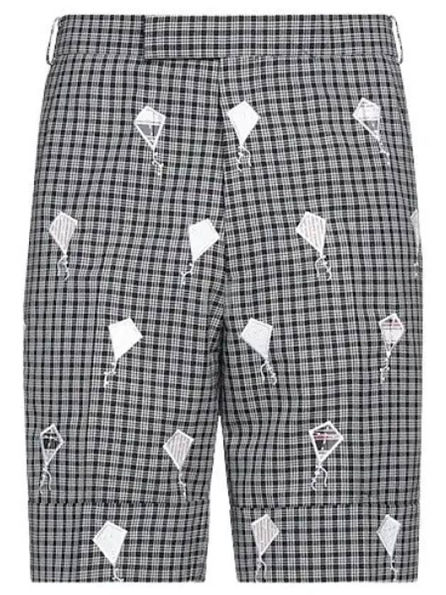 Satin Stitch Patchwork Wool Shorts Navy - THOM BROWNE - BALAAN 2