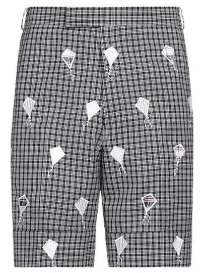 Satin Stitch Patchwork Wool Shorts Navy - THOM BROWNE - BALAAN 2