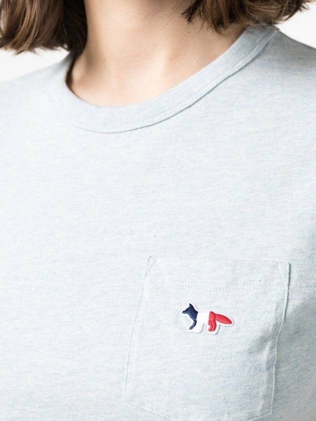 Tricolor Fox Patch Classic Pocket Short Sleeve T-Shirt Blue Melange - MAISON KITSUNE - BALAAN 6